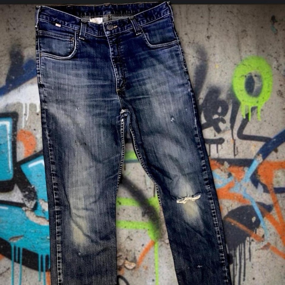 Carhartt navy blue jeans with distressed details (True size) 34x33